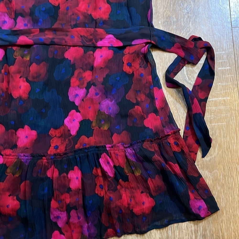 PAIGE Cayman Dress Women's Sz Small Black Multi Waterlily Mini Floral EUC Silk - Picture 6 of 15